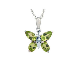 Peridot Diamond Gemstone Butterfly Pendant In White Gold