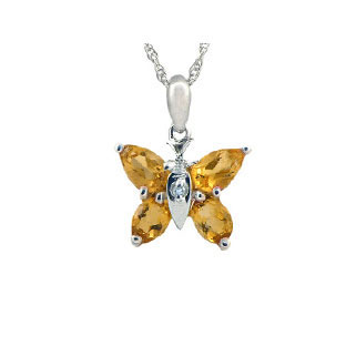 Citrine Diamond Gemstone Butterfly Pendant In White Gold
