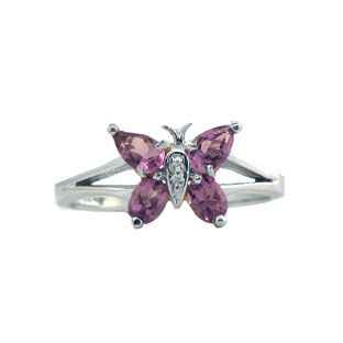 Amethyst Diamond Gemstone Butterfly Ring In White Gold