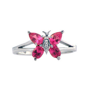 Pink Topaz Diamond Gemstone Butterfly Ring In White Gold