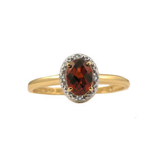 Diamond and Oval Garnet Yellow Gold Ring