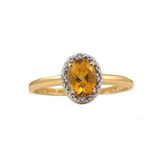 Diamond and Oval Citrine Yellow Gold Ring