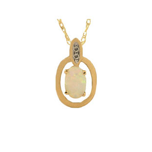 Yellow Gold Oval-Cut Opal and Diamond Pendant
