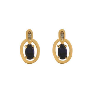 Yellow Gold Oval-Cut Sapphire and Diamond Earrings