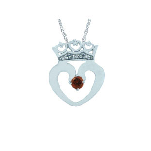 Garnet and Crown Diamond Heart Pendant in White Gold