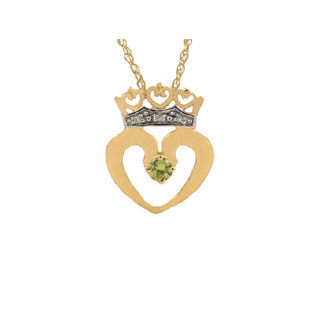 Peridot and Diamond Crown Heart Pendant in Yellow Gold