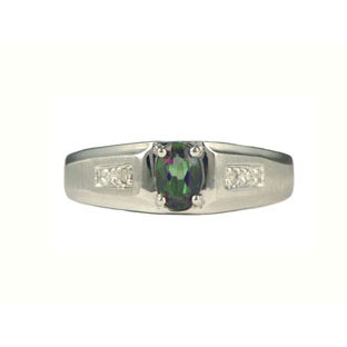 Mystic Fire Topaz Men's White Gold Ring w/ Diamonds