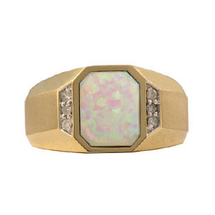 Yellow Gold Men's Diamond and Opal Ring