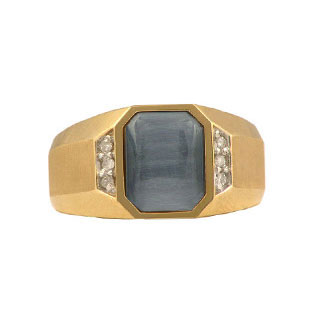 Diamond and Yellow Gold Men's Cat's Eye Ring