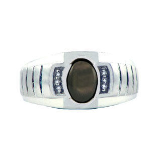 White Gold and Diamond Men's Black Star Sapphire Ring