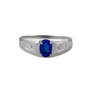 Men's Sapphire Diamond Ring, White Gold Jewelry