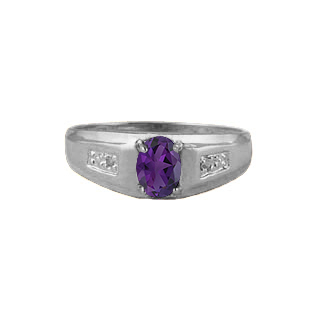 Men's White Gold Amethyst Gemstone and Diamond Ring