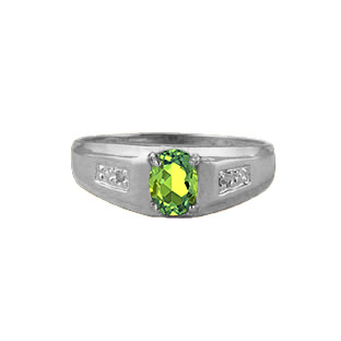 Men's White Gold Peridot Gemstone and Diamond Ring