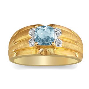 Men's Cushion-Cut Aquamarine Diamond Yellow Gold Ring