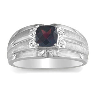 White Gold Men's Cushion-Cut Garnet Diamond Ring