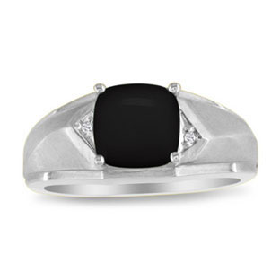 Men's Diamond Cushion Cut Black Onyx White Gold Ring