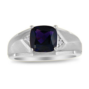 Men's Diamond Cushion Cut Amethyst White Gold Ring