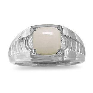 Opal & Diamond Men's Cushion Cut Ring White Gold