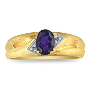 Yellow Gold Matte-Polished Finish Diamond Amethyst Men's Ring