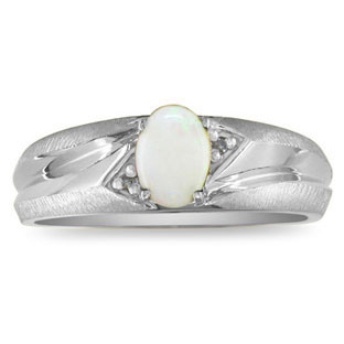 Men's Opal Diamond Satin-Polished Finish White Gold Ring