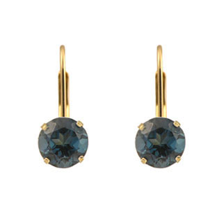 Yellow Gold 6MM Round London Blue Topaz Leverback Earrings