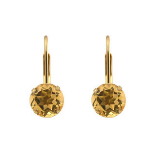 Yellow Gold 6MM Round Citrine Leverback Earrings