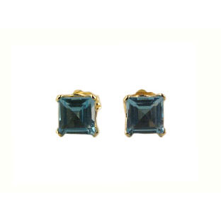 Blue Topaz Princess Earrings, 14K Gold Jewelry