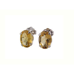 Citrine and 14K White Gold Oval Cut Stud Earrings