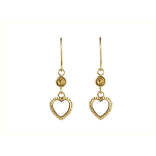 14K Gold Dangle Heart Citrine Earrings
