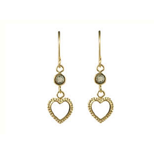14K Gold Dangle Heart Aquamarine Earrings