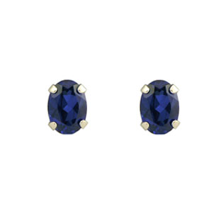 14K White Gold Oval Sapphire Stud Earrings